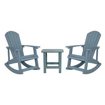 Flash Furniture Set of 2 Poly Resin Adirondack Rocking Chairs with 1 Side Table
