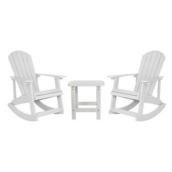 Flash Furniture Set of 2 Poly Resin Adirondack Rocking Chairs with 1 Side Table