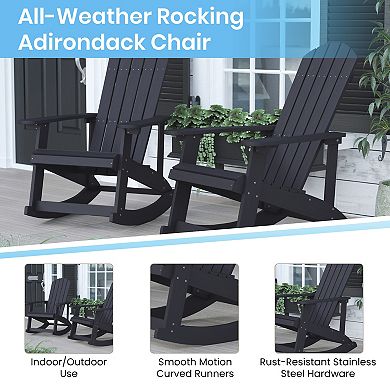 Flash Furniture Set of 4 Poly Resin Adirondack Rocking Chairs with 1 Side Table