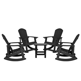 Flash Furniture Set of 4 Poly Resin Adirondack Rocking Chairs with 1 Side Table