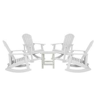 Flash Furniture Set of 4 Poly Resin Adirondack Rocking Chairs with 1 Side Table