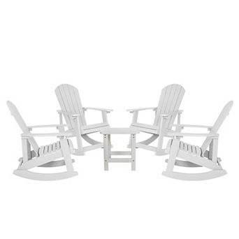 Flash Furniture Set of 4 Poly Resin Adirondack Rocking Chairs with 1 Side Table