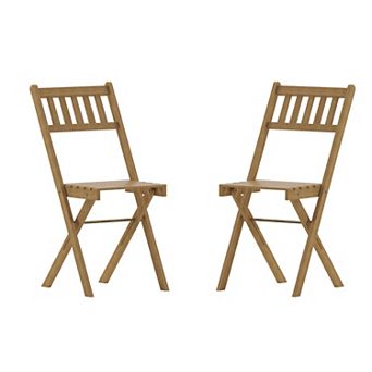 Flash Furniture Indoor/Outdoor Solid Acacia Wood Folding Bistro Chairs - Set of 2
