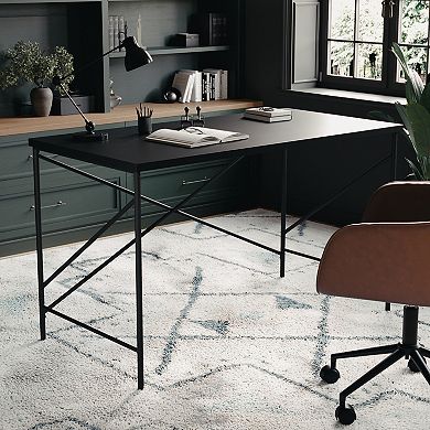 Martha Stewart Wood Grain Parsons Desk with Metal X-Frame