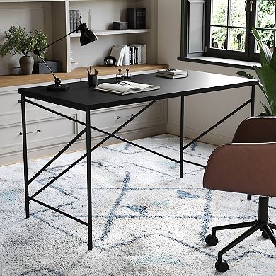 Martha Stewart Wood Grain Parsons Desk with Metal X-Frame