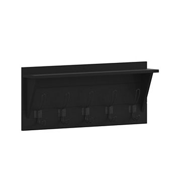 Flash Furniture Wall Mounted Storage Rack with Upper Shelf and Storage Hooks