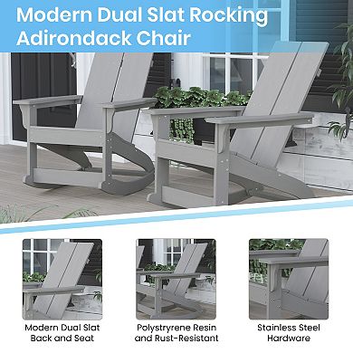 Flash Furniture 2 Modern Dual Slat Poly Resin Adirondack Rocking Chairs with Side Table