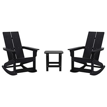 Flash Furniture 2 Modern Dual Slat Poly Resin Adirondack Rocking Chairs with Side Table