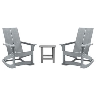 Flash Furniture 2 Modern Dual Slat Poly Resin Adirondack Rocking Chairs with Side Table
