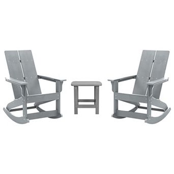 Flash Furniture 2 Modern Dual Slat Poly Resin Adirondack Rocking Chairs with Side Table