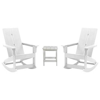 Flash Furniture 2 Modern Dual Slat Poly Resin Adirondack Rocking Chairs with Side Table