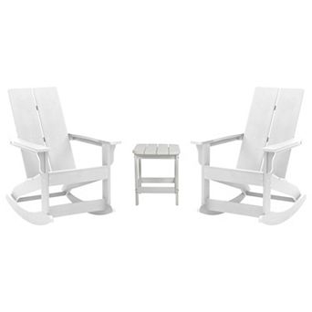 Flash Furniture 2 Modern Dual Slat Poly Resin Adirondack Rocking Chairs with Side Table