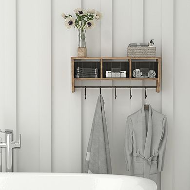 Flash Furniture Wall Mounted Storage Rack with Upper Shelf, Wire Baskets, and Hooks