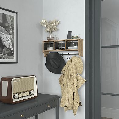 Flash Furniture Wall Mounted Storage Rack with Upper Shelf, Wire Baskets, and Hooks