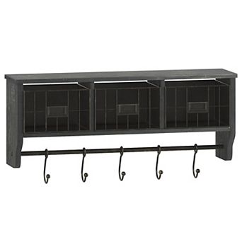Flash Furniture Wall Mounted Storage Rack with Upper Shelf, Wire Baskets, and Hooks