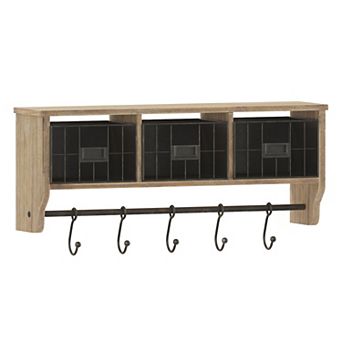 Flash Furniture Wall Mounted Storage Rack with Upper Shelf, Wire Baskets, and Hooks