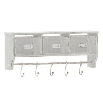 Flash Furniture Wall Mounted Storage Rack with Upper Shelf, Wire Baskets, and Hooks