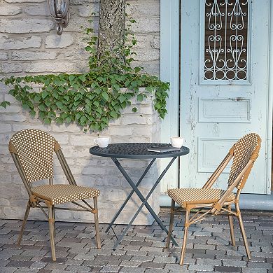 Flash Furniture 2 Pack All-Weather Commercial Paris Chairs with Rattan Print Frame