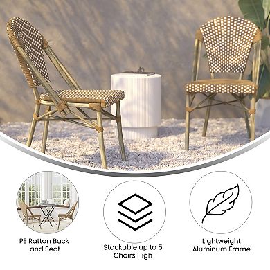 Flash Furniture 2 Pack All-Weather Commercial Paris Chairs with Rattan Print Frame