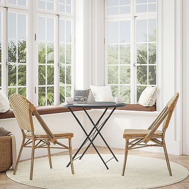 Flash Furniture 2 Pack All-Weather Commercial Paris Chairs with Rattan Print Frame