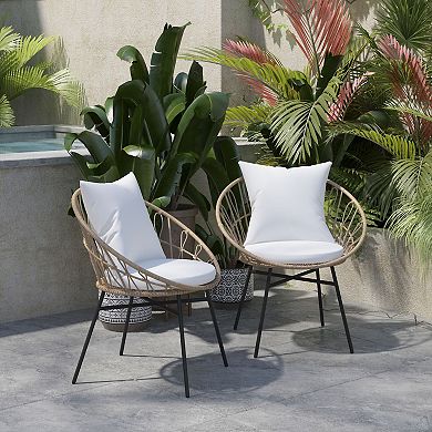 Flash Furniture Indoor/Outdoor Boho Rattan Rope Chairs with Back & Seat Cushions