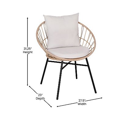 Flash Furniture Indoor/Outdoor Boho Rattan Rope Chairs with Back & Seat Cushions