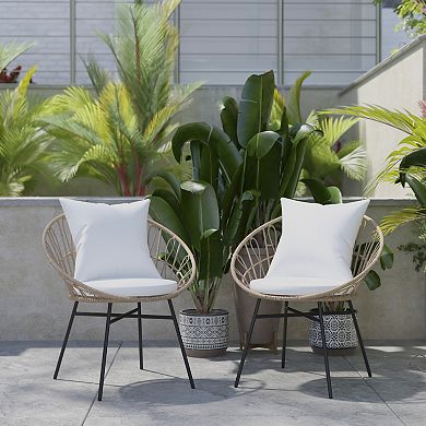 Flash Furniture Indoor/Outdoor Boho Rattan Rope Chairs with Back & Seat Cushions