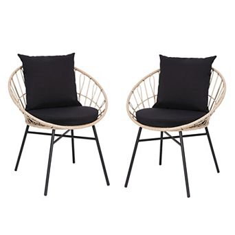 Flash Furniture Indoor/Outdoor Boho Rattan Rope Chairs with Back & Seat Cushions