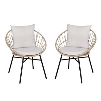 Flash Furniture Indoor/Outdoor Boho Rattan Rope Chairs with Back & Seat Cushions