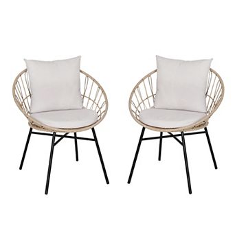 Flash Furniture Indoor/Outdoor Boho Rattan Rope Chairs with Back & Seat Cushions