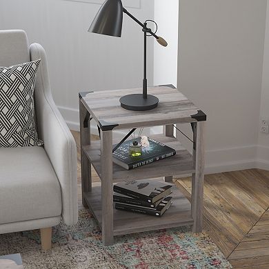 Flash Furniture 3-Tier Side Table with Metal Side Braces and Corner Caps
