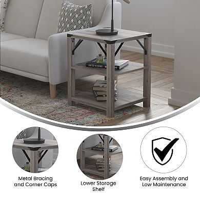 Flash Furniture 3-Tier Side Table with Metal Side Braces and Corner Caps