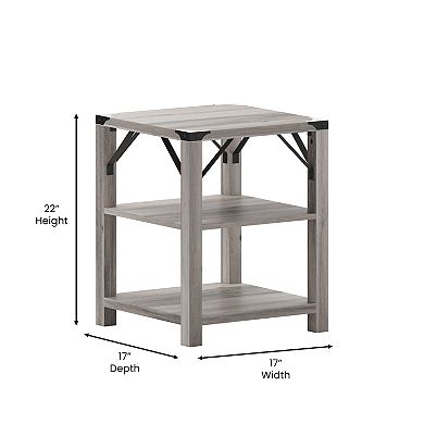 Flash Furniture 3-Tier Side Table with Metal Side Braces and Corner Caps