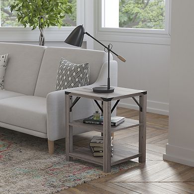 Flash Furniture 3-Tier Side Table with Metal Side Braces and Corner Caps