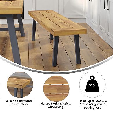 Flash Furniture Indoor/Outdoor Solid Acacia Wood Slat Top Bench with Wood Legs
