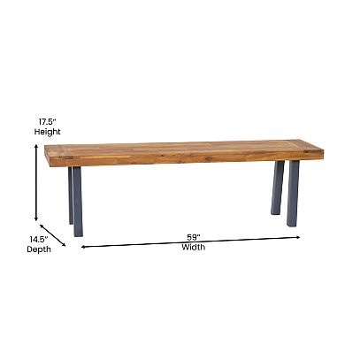 Flash Furniture Indoor/Outdoor Solid Acacia Wood Slat Top Bench with Wood Legs