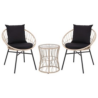 Flash Furniture Indoor/Outdoor Rattan Rope Bistro Set, Glass Top Table & Cushions