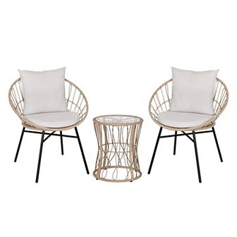 Flash Furniture Indoor/Outdoor Rattan Rope Bistro Set, Glass Top Table & Cushions