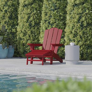 Flash Furniture Commercial All-Weather Adirondack Chair with Pullout Ottoman & Cupholder