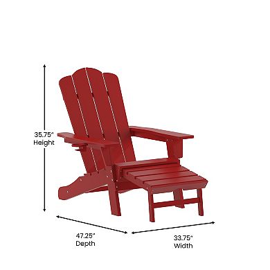 Flash Furniture Commercial All-Weather Adirondack Chair with Pullout Ottoman & Cupholder