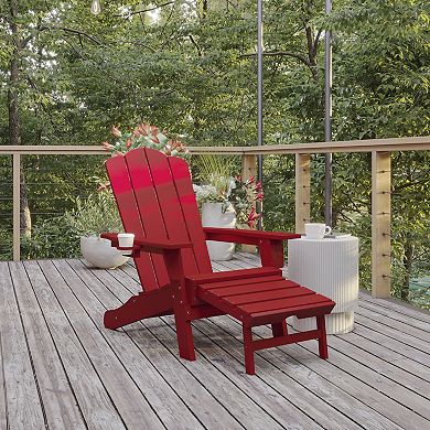 Flash Furniture Commercial All-Weather Adirondack Chair with Pullout Ottoman & Cupholder