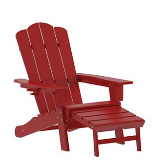 Flash Furniture Commercial All-Weather Adirondack Chair with Pullout Ottoman & Cupholder