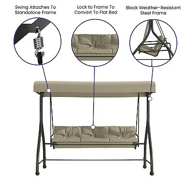 Flash Furniture 3-Seat Outdoor Steel Converting Patio Swing and Bed Canopy Hammock