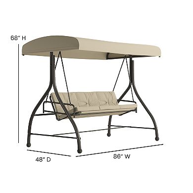Flash Furniture 3-Seat Outdoor Steel Converting Patio Swing and Bed Canopy Hammock