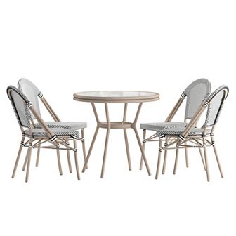 Flash Furniture Indoor/Outdoor Commercial Bistro Set with Table and Four Chairs
