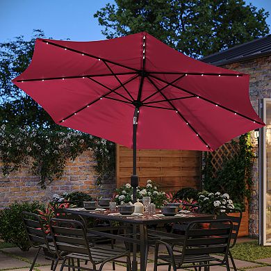 Flash Furniture Commercial 9 FT Solar LED Light Umbrella with Crank and Tilt Functions