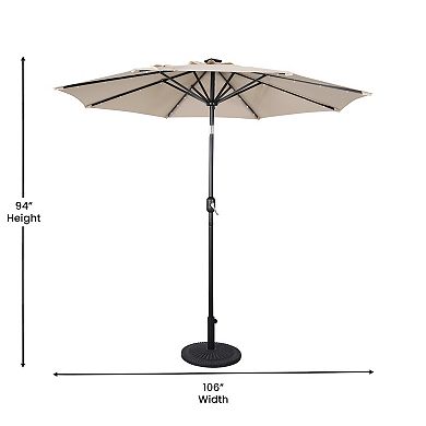 Flash Furniture Commercial 9 FT Solar LED Light Umbrella with Crank and Tilt Functions