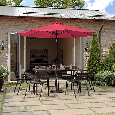 Flash Furniture Commercial 9 FT Solar LED Light Umbrella with Crank and Tilt Functions