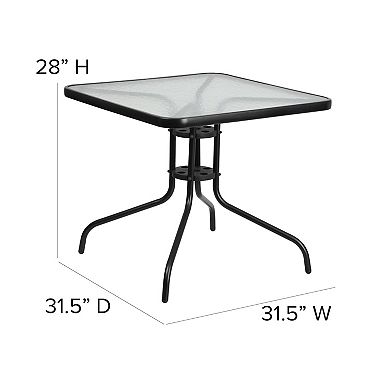 Flash Furniture 31.5" Square Tempered Glass Metal Table with Smooth Ripple Design Top
