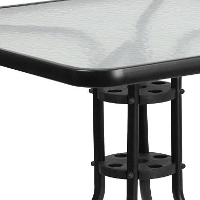 Flash Furniture 31.5" Square Tempered Glass Metal Table with Smooth Ripple Design Top